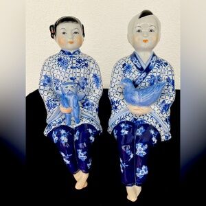 Vintage Asian Shelf Sitting Children Figurines